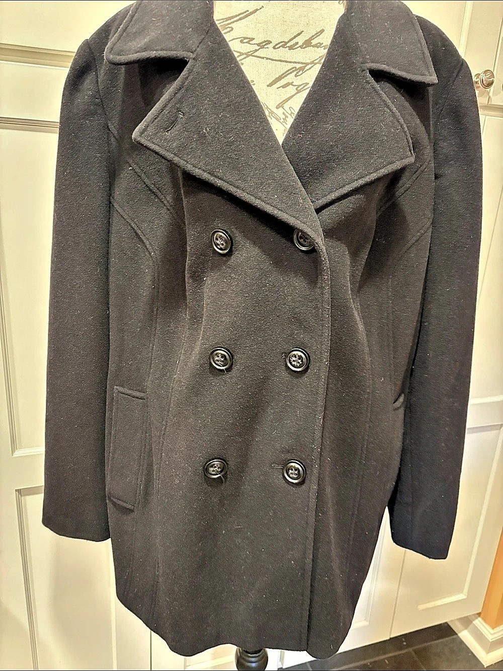 Croft & Barrow Double-Breasted Wool Blend Pea Coat Black 2X